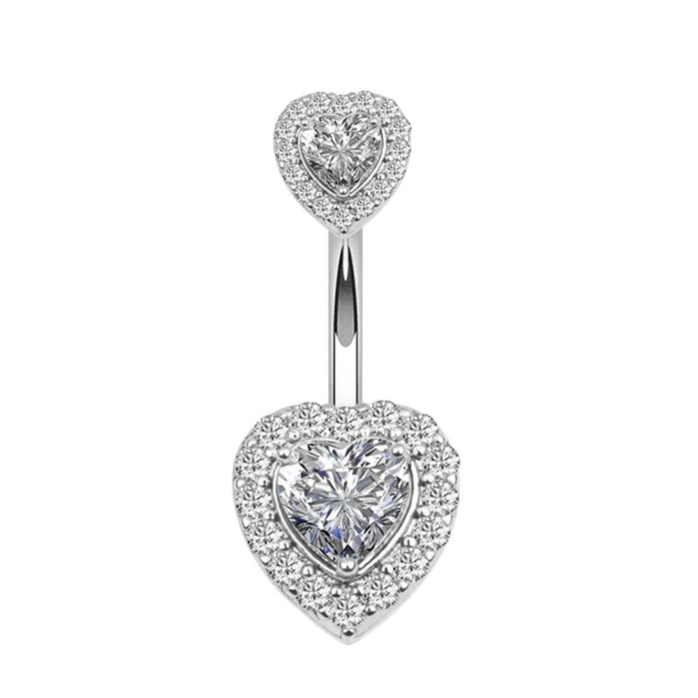 Belly Button Ring Heart Stunning Sterling Silver New Clear Stones Ships USA